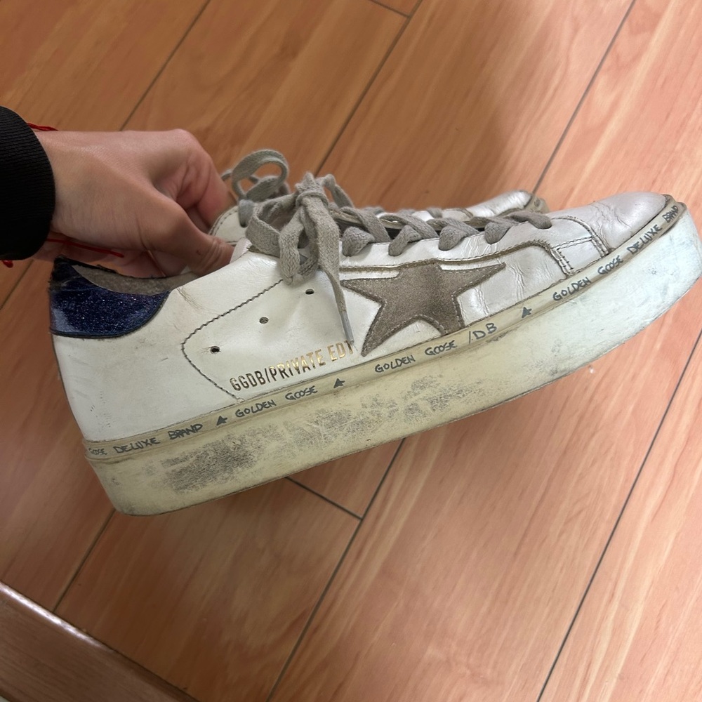 Golden Goose White Sneakers with Blue and Brown Accents